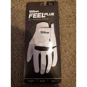 Wilson Feel Plus Men's Soft Synthetic Leather Golf Glove, Left Hand, Large White